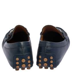 Gucci Navy Blue Leather Horsebit Slip On Loafers Size 43