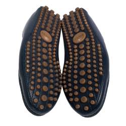 Gucci Navy Blue Leather Horsebit Slip On Loafers Size 43
