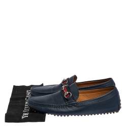 Gucci Navy Blue Leather Horsebit Slip On Loafers Size 43