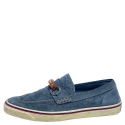 Pre Owned حذاء رياضي غوتشي أيكون بيت سليب أون بامبو سويدي غوتشيسيما أزرق مقاس 43.5