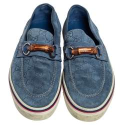 Pre Owned حذاء رياضي غوتشي أيكون بيت سليب أون بامبو سويدي غوتشيسيما أزرق مقاس 43.5