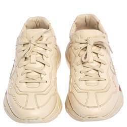 Gucci Cream Leather Rhyton Low Top Sneakers Size 42.5