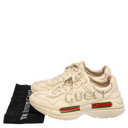 Gucci Cream Leather Rhyton Low Top Sneakers Size 42.5
