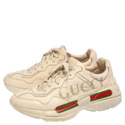 Gucci Cream Leather Rhyton Low Top Sneakers Size 42.5