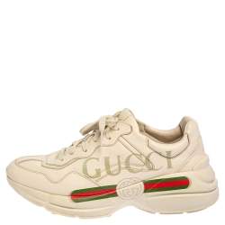 Gucci Cream Leather Rhyton Low Top Sneakers Size 42.5