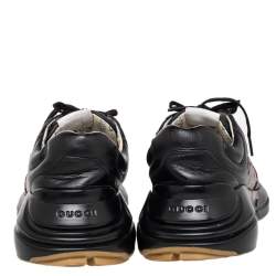 Gucci Black Leather Rhyton LA Angels Prints Low Top Sneakers Size 43