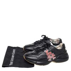 Gucci Black Leather Rhyton LA Angels Prints Low Top Sneakers Size 43