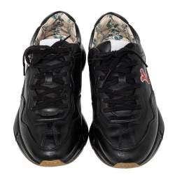 Gucci Black Leather Rhyton LA Angels Prints Low Top Sneakers Size 43