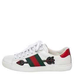 Pre Owned حذاء رياضي غوتشي أيس جلد أبيض مزخرف بعنق منخفض مقاس 40.5 