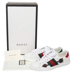 Pre Owned حذاء رياضي غوتشي أيس جلد أبيض مزخرف بعنق منخفض مقاس 40.5 