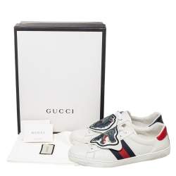 Gucci White Leather Ace Removable Patch Low Top Sneakers Size 45