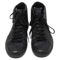Gucci Black/Navy Blue GG Supreme Canvas And Leather Brooklyn High Top Sneakers Size 43