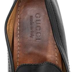 Gucci Black Leather Web Trim Slip On Loafers Size 42