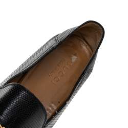 Gucci Black Lizard Embossed Leather Horsebit Slip On Loafers Size 44