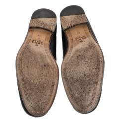 Gucci Black Lizard Embossed Leather Horsebit Slip On Loafers Size 44
