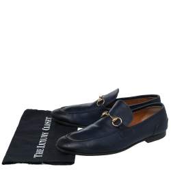 Pre Owned Gucci Blue Leather Horsebit Slip On Loafers Size 42