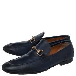 Pre Owned Gucci Blue Leather Horsebit Slip On Loafers Size 42