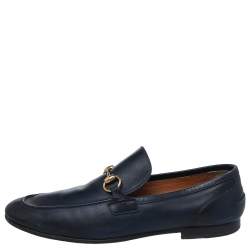 Pre Owned Gucci Blue Leather Horsebit Slip On Loafers Size 42