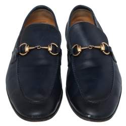 Pre Owned Gucci Blue Leather Horsebit Slip On Loafers Size 42