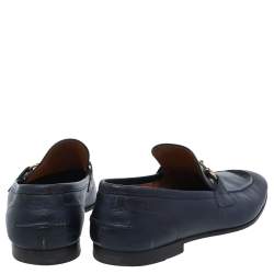 Pre Owned Gucci Blue Leather Horsebit Slip On Loafers Size 42