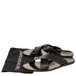 Pre Owned صندل فلات سلايد غوتشي جلد ديامانتي بني داكن سيور متعاكسة مقاس 45