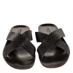 Pre Owned صندل فلات سلايد غوتشي جلد ديامانتي بني داكن سيور متعاكسة مقاس 45