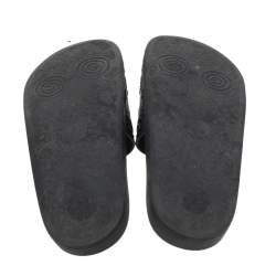 Pre Owned Gucci Black GG Cutout Rubber Pursuit Flat Slides Size 42