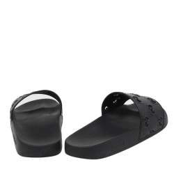 Pre Owned Gucci Black GG Cutout Rubber Pursuit Flat Slides Size 42
