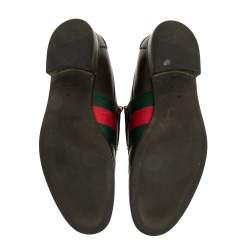 مملوكة مسبقًا Gucci Dark Brown Leather Web Slip On Loafers Size 41.5