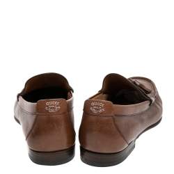Pre Owned Gucci Brown Leather Tassel Slip On Loafers Size 41.5