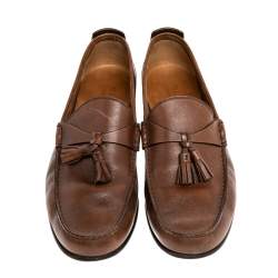 Pre Owned Gucci Brown Leather Tassel Slip On Loafers Size 41.5
