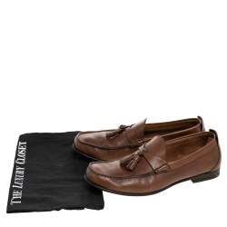 Pre Owned Gucci Brown Leather Tassel Slip On Loafers Size 41.5