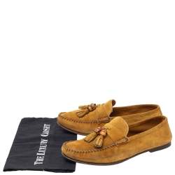 Pre Owned Gucci Yellow Suede Bamboo Tassel Slip On Loafers Size 41