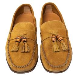 Pre Owned Gucci Yellow Suede Bamboo Tassel Slip On Loafers Size 41