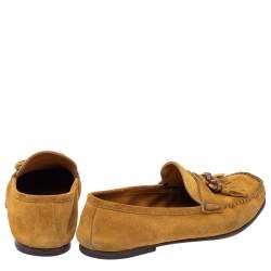 Pre Owned Gucci Yellow Suede Bamboo Tassel Slip On Loafers Size 41