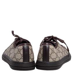 Pre Owned Gucci Brown Leather and GG Supreme Cap Toe Low Top Sneaker Size 41.5