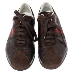 مملوكة مسبقًا Gucci Brown Guccissima Leather And Suede Web Detail Sneakers Size 41