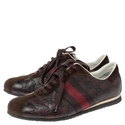 مملوكة مسبقًا Gucci Brown Guccissima Leather And Suede Web Detail Sneakers Size 41