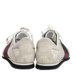 Gucci Off White Guccissima Leather and Suede Web Low Top  Sneakers Size 40