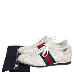 Gucci Off White Guccissima Leather and Suede Web Low Top  Sneakers Size 40