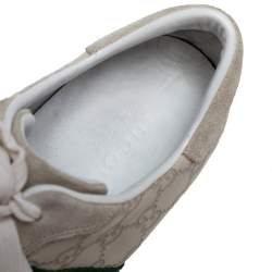 Gucci Off White Guccissima Leather and Suede Web Low Top  Sneakers Size 40