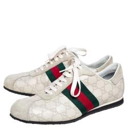 Gucci Off White Guccissima Leather and Suede Web Low Top  Sneakers Size 40