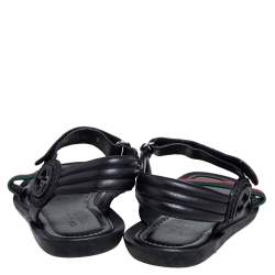 Pre Owned صندل فلات غوتشي ويب كانفاس وجلد أسود سير كاحل مقاس 42