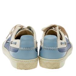 مملوكة مسبقًا حذاء رياضي غوتشي جلد أبيض/أزرق عنق منخفض مقاس 42.5 