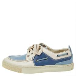 مملوكة مسبقًا حذاء رياضي غوتشي جلد أبيض/أزرق عنق منخفض مقاس 42.5 