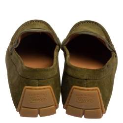 Pre Owned Gucci Green Suede Slip On Loafers Size 41