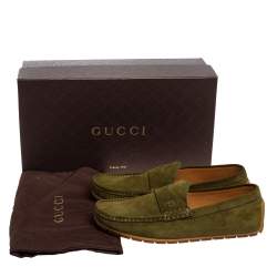 Pre Owned Gucci Green Suede Slip On Loafers Size 41