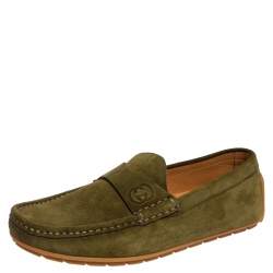 Pre Owned Gucci Green Suede Slip On Loafers Size 41