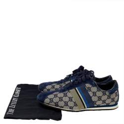 Gucci Blue/Beige GG Canvas And Suede Low Top Sneakers Size 39.5