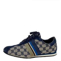 Gucci Blue/Beige GG Canvas And Suede Low Top Sneakers Size 39.5